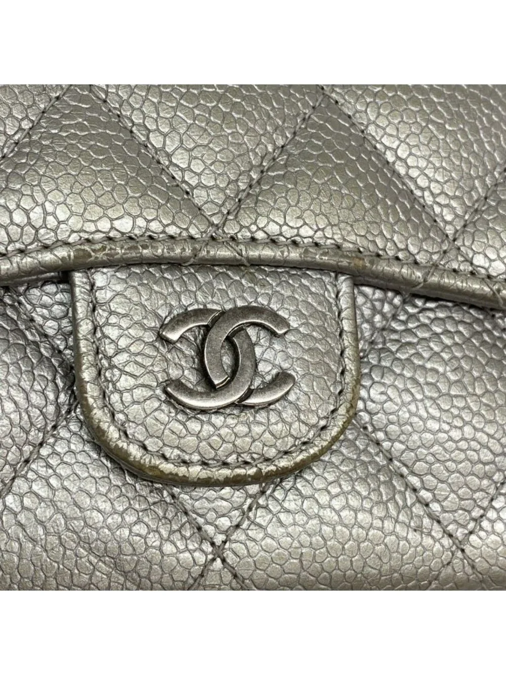 Chanel Card Case Quilted Caviar Leather Silver